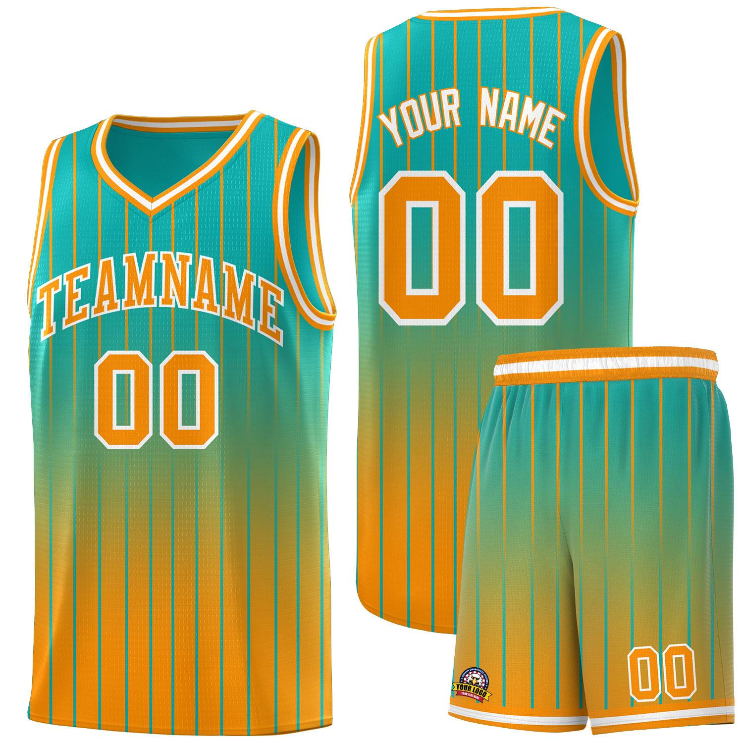 Custom Aqua Orange Gradient Fashion Sets Sports Stripe Uniform Basketball Jersey