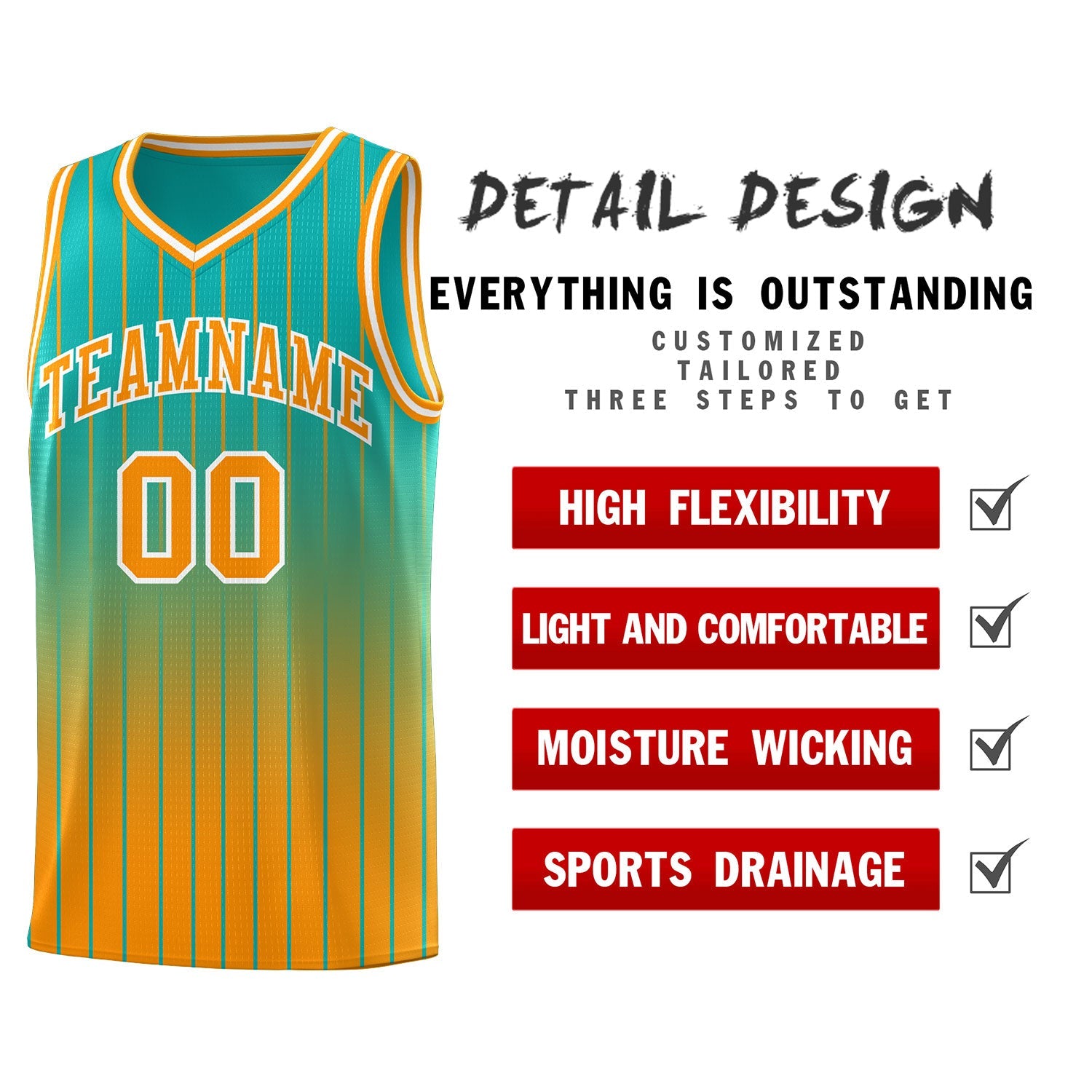 Custom Aqua Orange Gradient Fashion Sets Sports Stripe Uniform Basketball Jersey