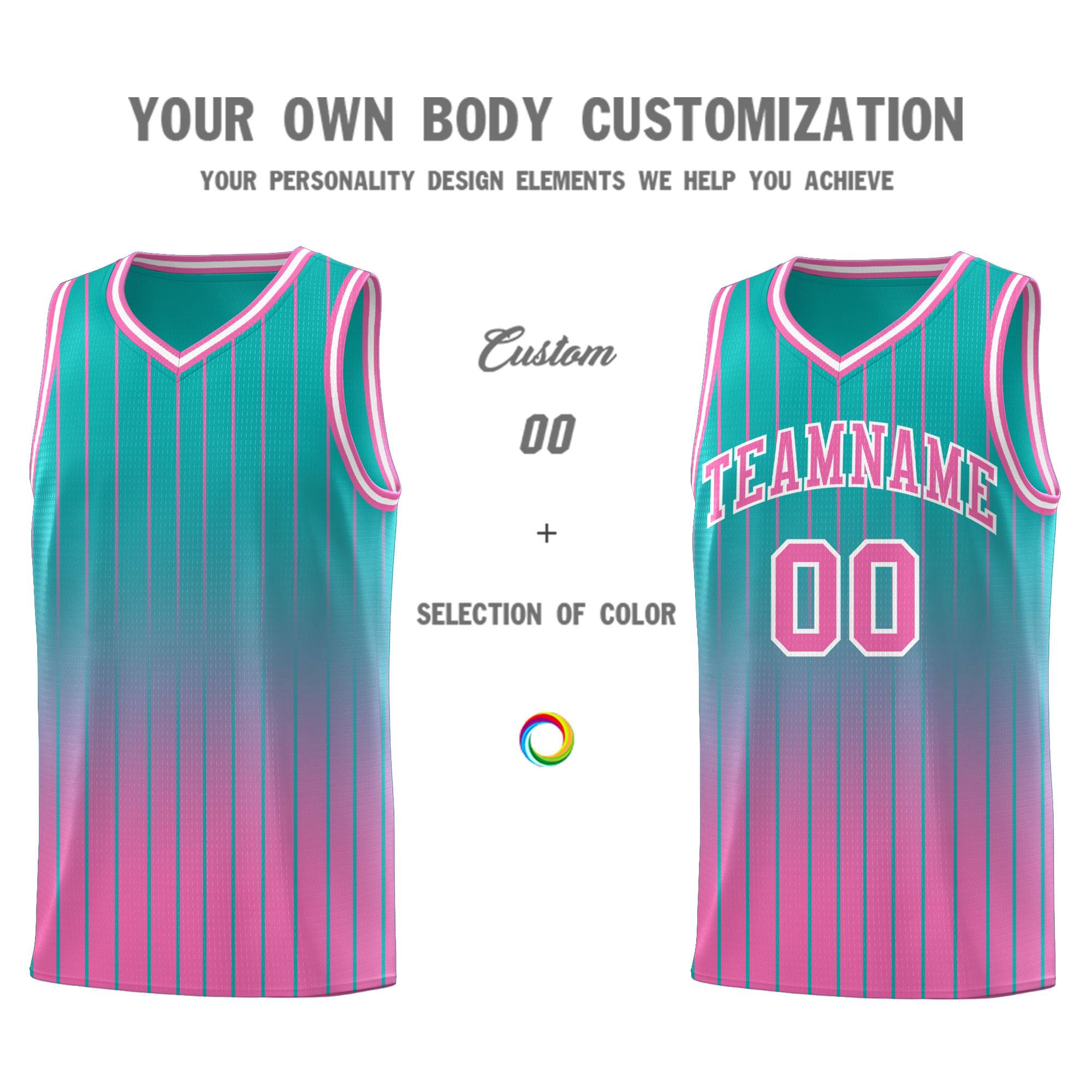 Custom Aqua Pink Gradient Fashion Sets Sports Stripe Uniform Basketball Jersey