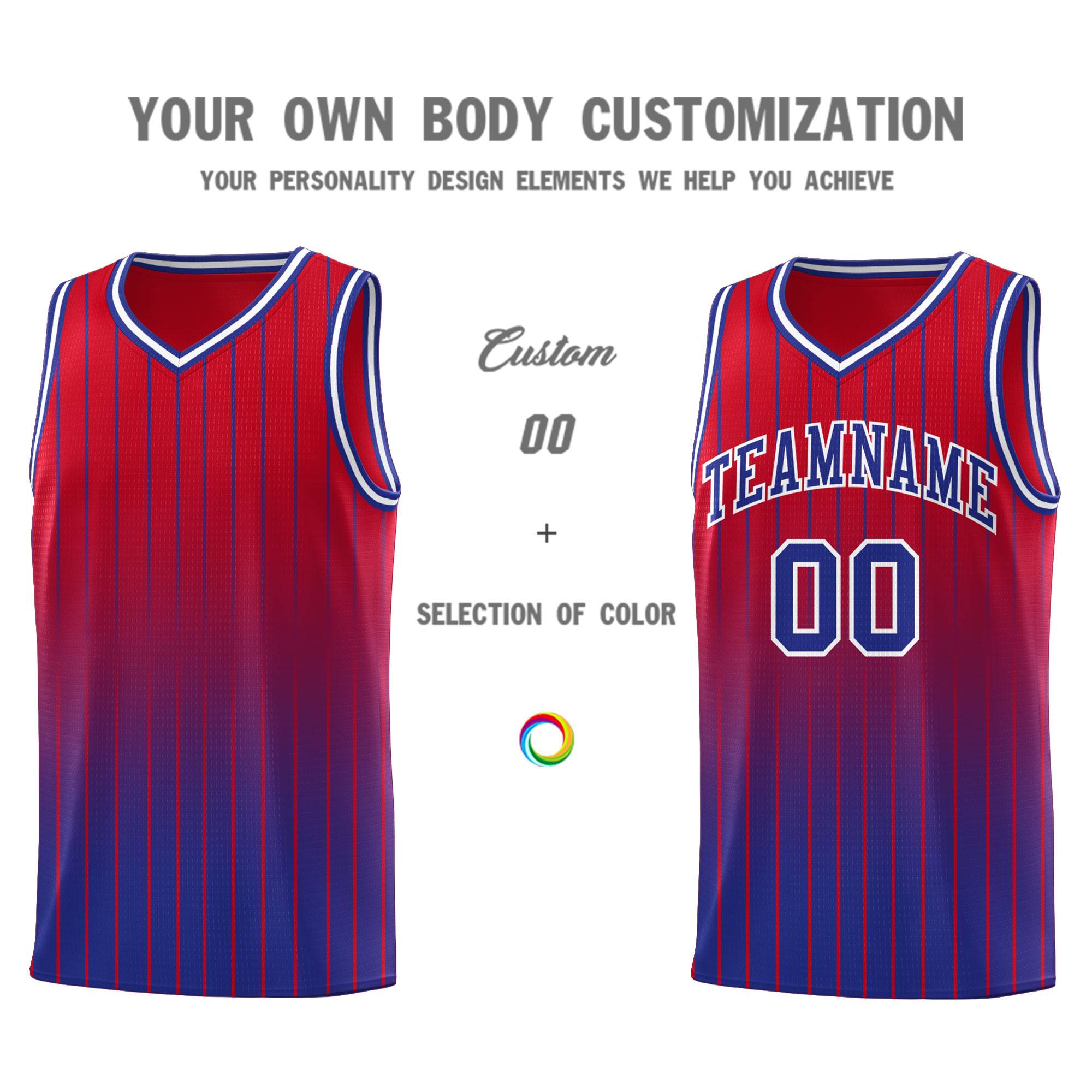 Custom Red Royal Gradient Fashion Sets Sports Stripe Uniform Basketball Jersey