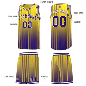 Custom Gold Purple Gradient Fashion Sets Sports Stripe Uniform Basketball Jersey