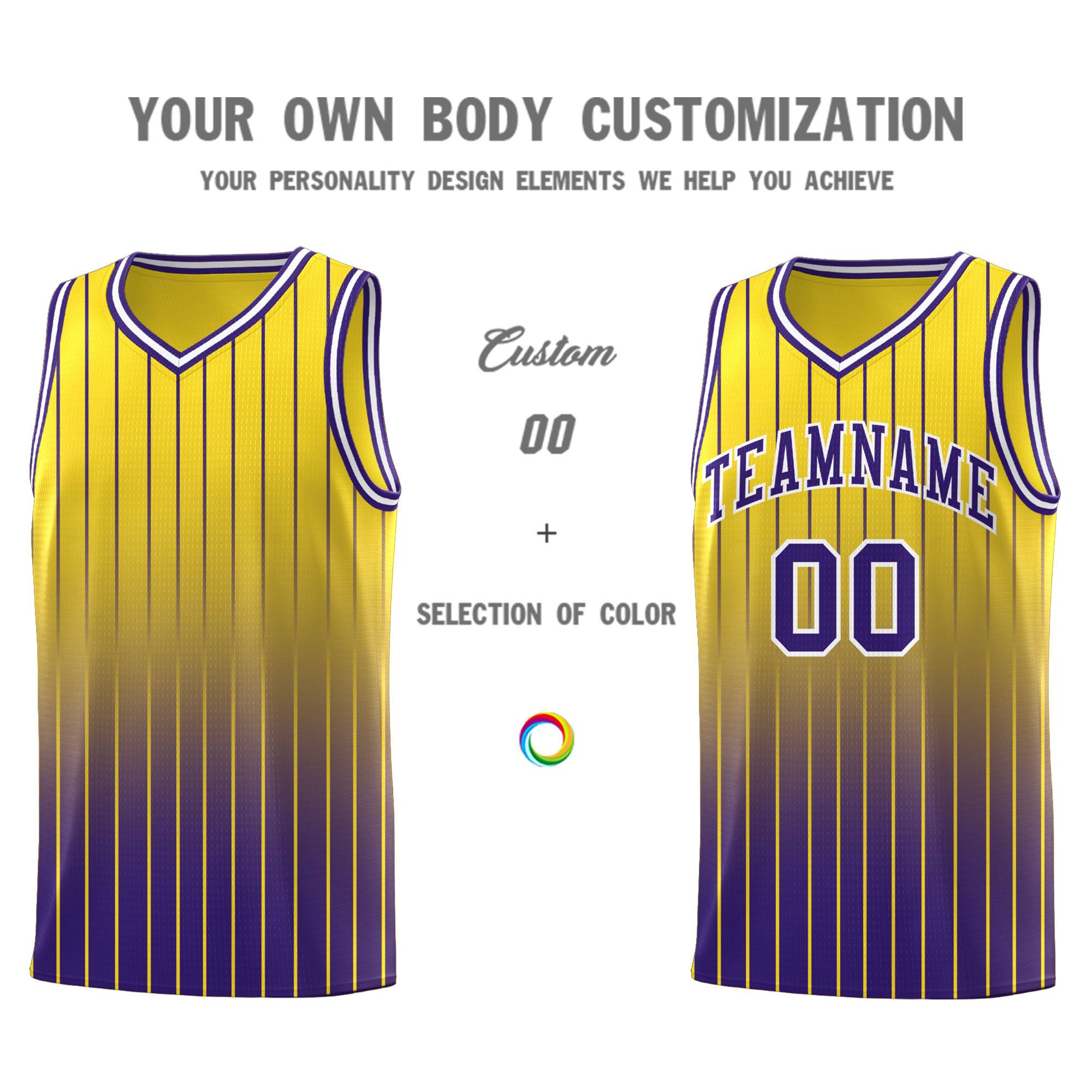 Custom Gold Purple Gradient Fashion Sets Sports Stripe Uniform Basketball Jersey