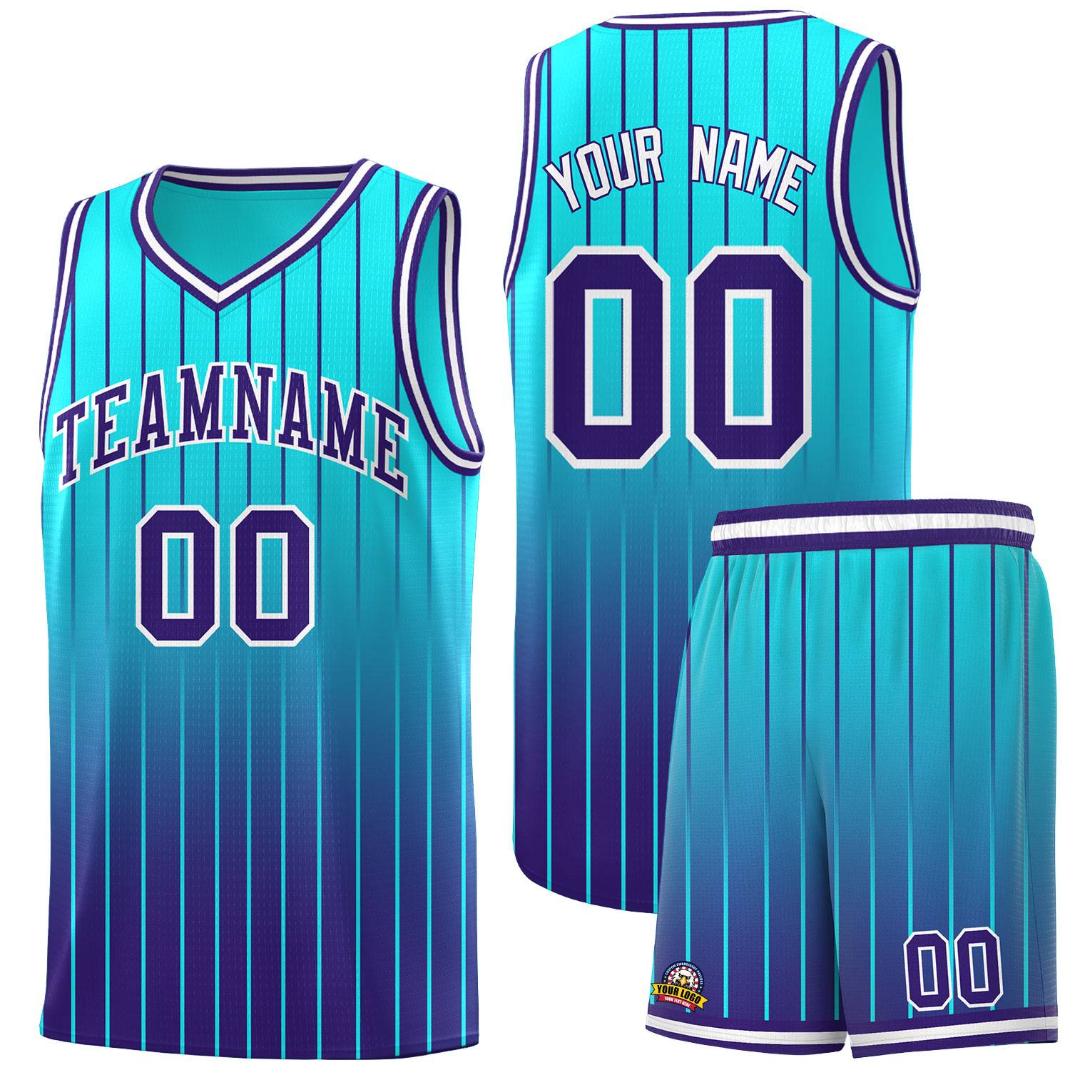 Custom Sky Blue Purple Gradient Fashion Sets Sports Stripe Uniform Basketball Jersey