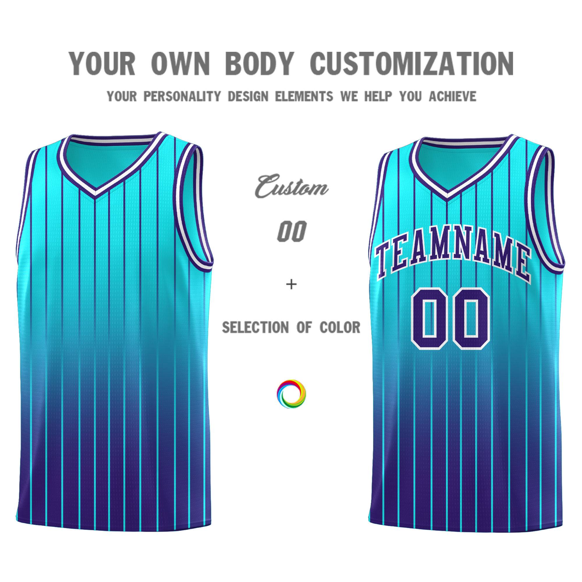 Custom Sky Blue Purple Gradient Fashion Sets Sports Stripe Uniform Basketball Jersey