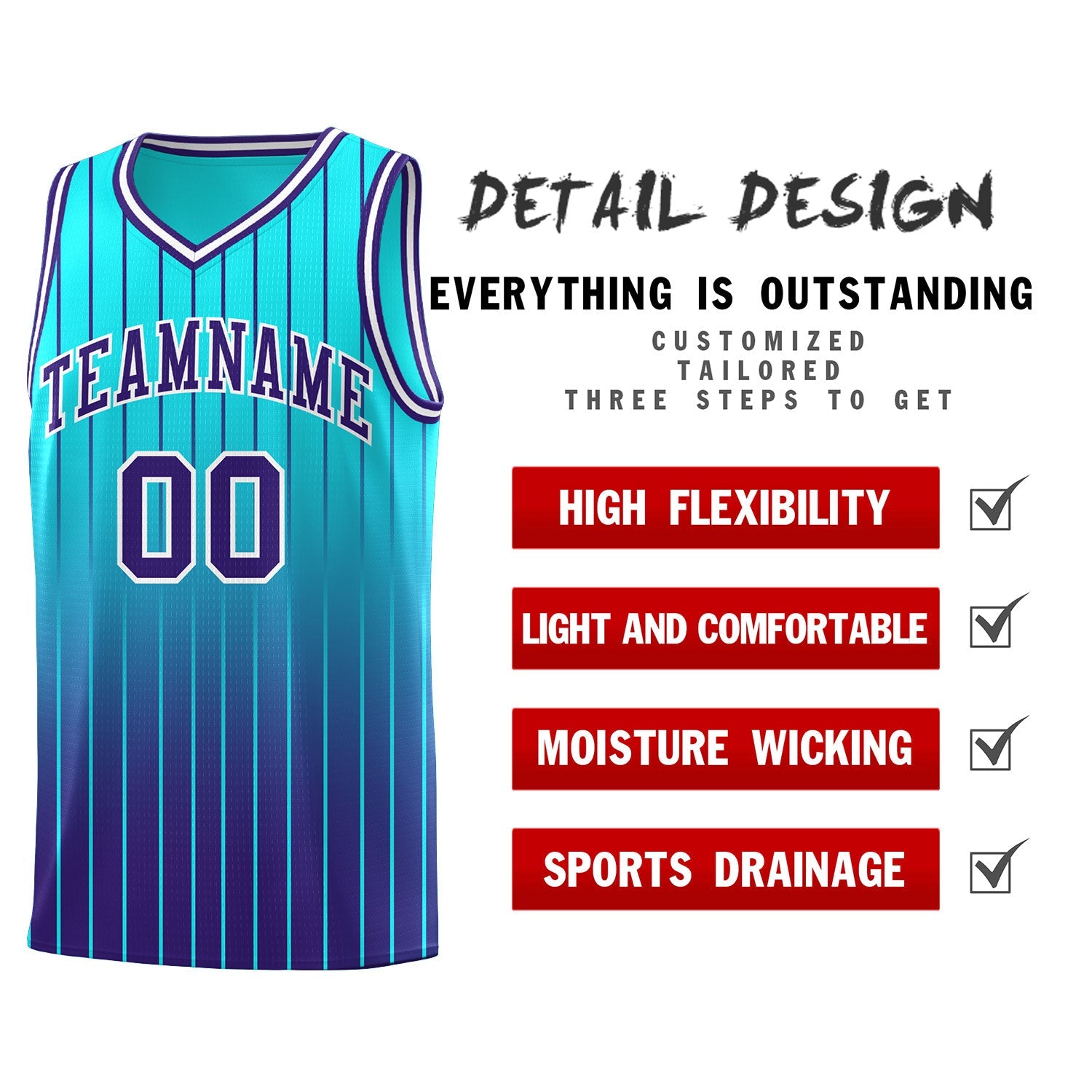 Custom Sky Blue Purple Gradient Fashion Sets Sports Stripe Uniform Basketball Jersey