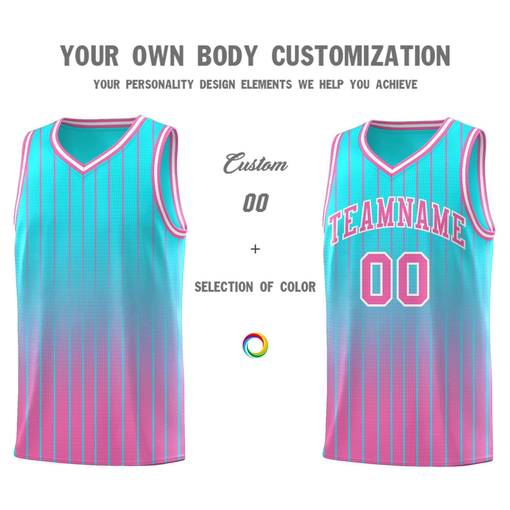 Custom Sky Blue Pink Gradient Fashion Sets Sports Stripe Uniform Basketball Jersey