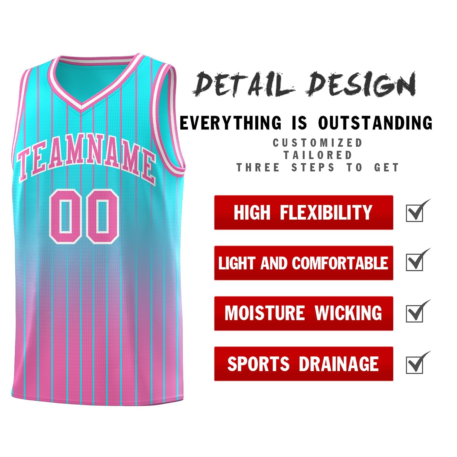 Custom Sky Blue Pink Gradient Fashion Sets Sports Stripe Uniform Basketball Jersey