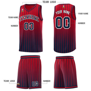 Custom Red Navy Gradient Fashion Sets Sports Stripe Uniform Basketball Jersey