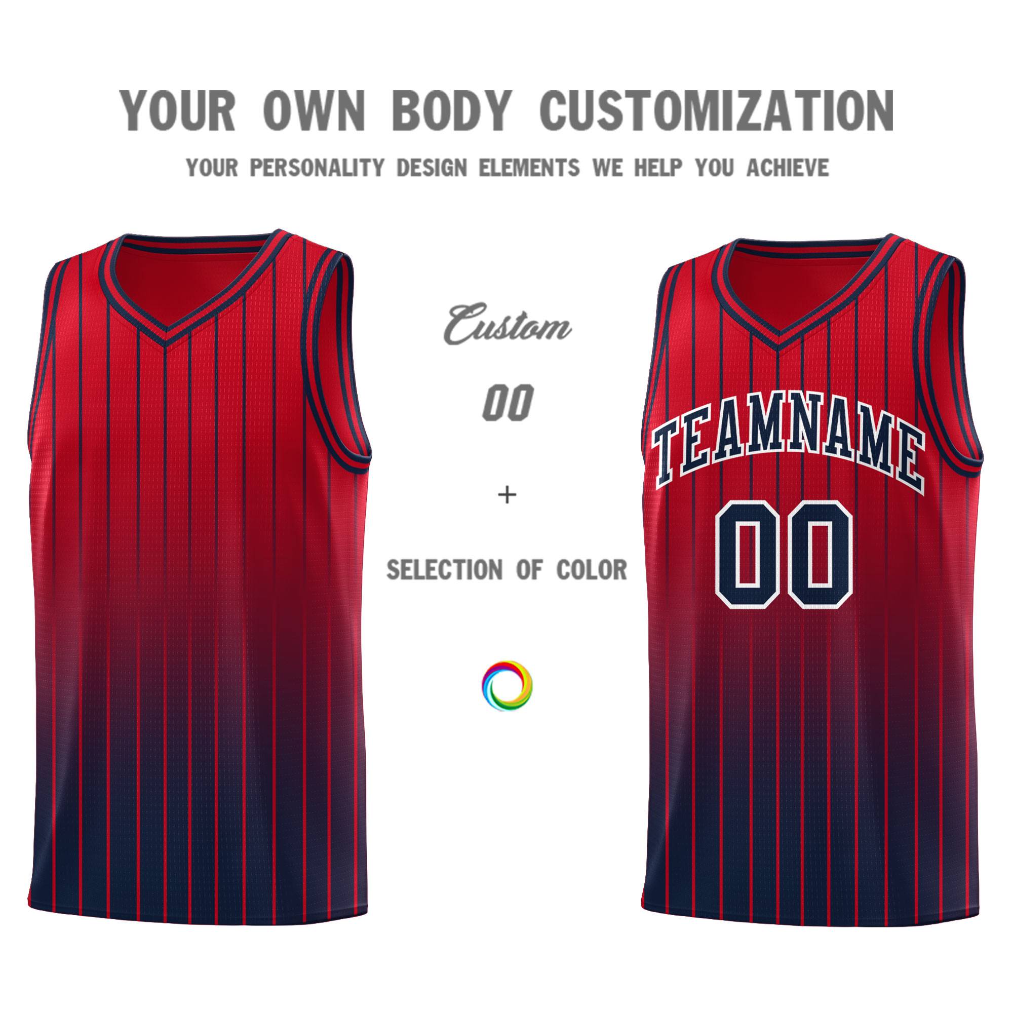 Custom Red Navy Gradient Fashion Sets Sports Stripe Uniform Basketball Jersey