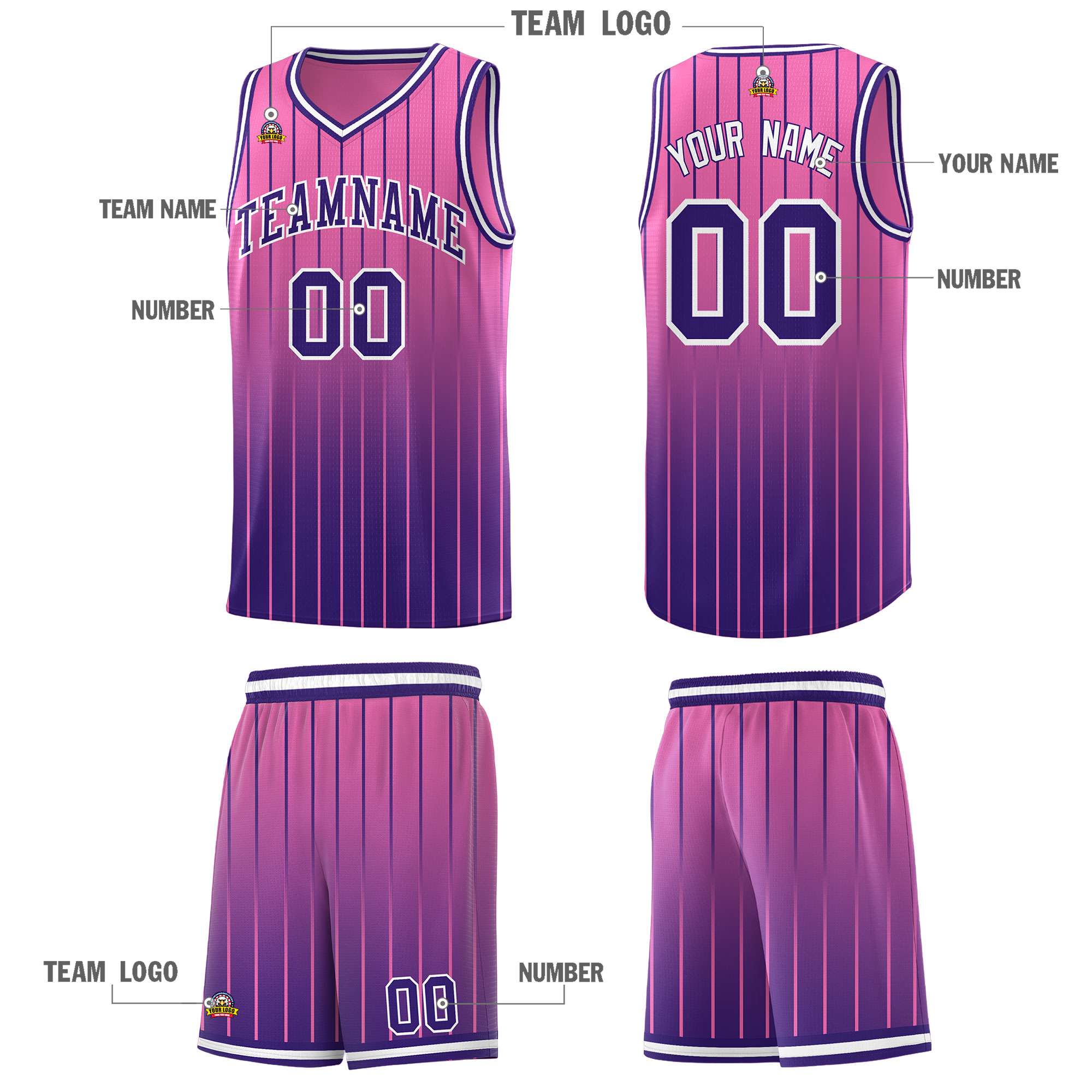 Custom Pink Purple Gradient Fashion Sets Sports Stripe Uniform Basketball Jersey