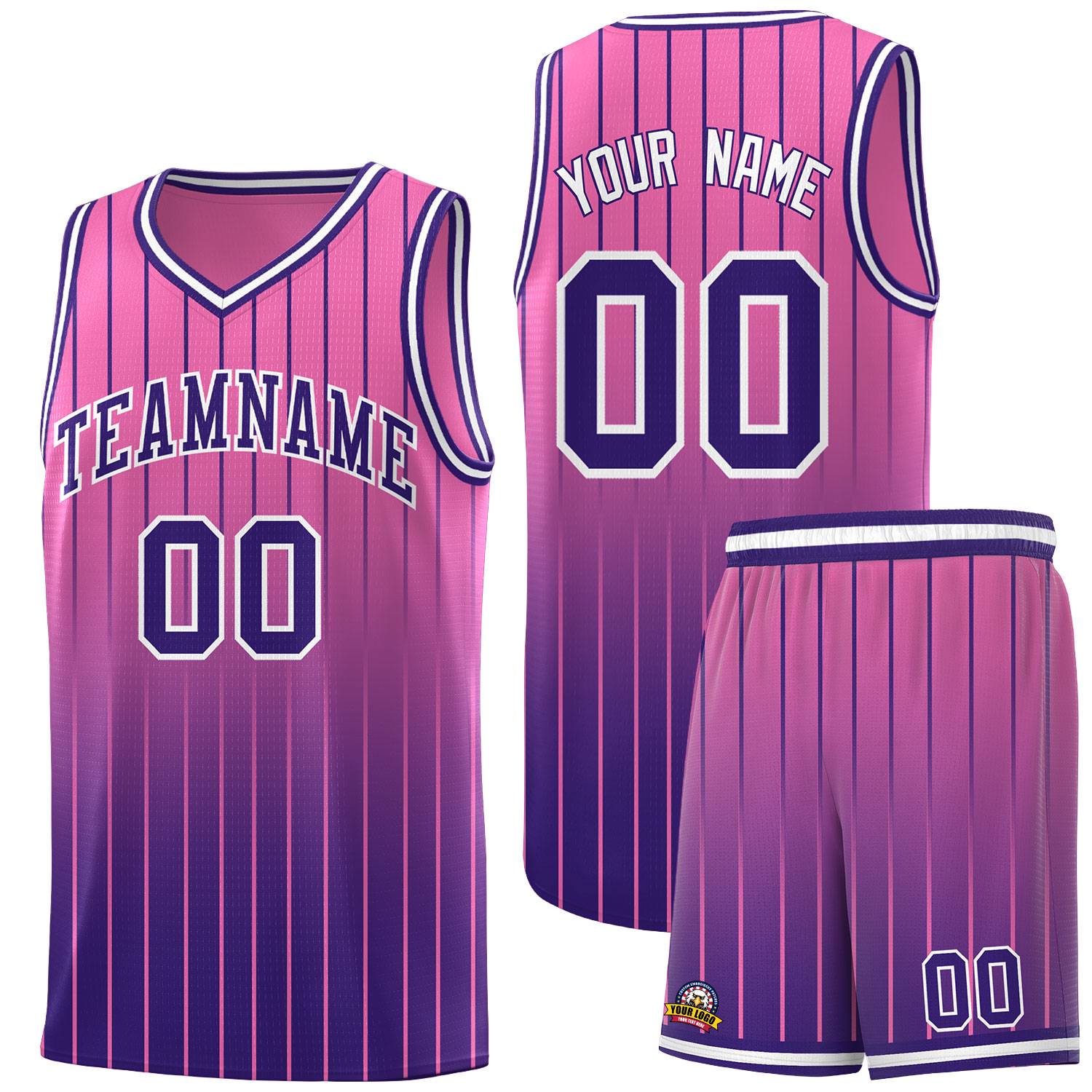 Custom Pink Purple Gradient Fashion Sets Sports Stripe Uniform Basketball Jersey