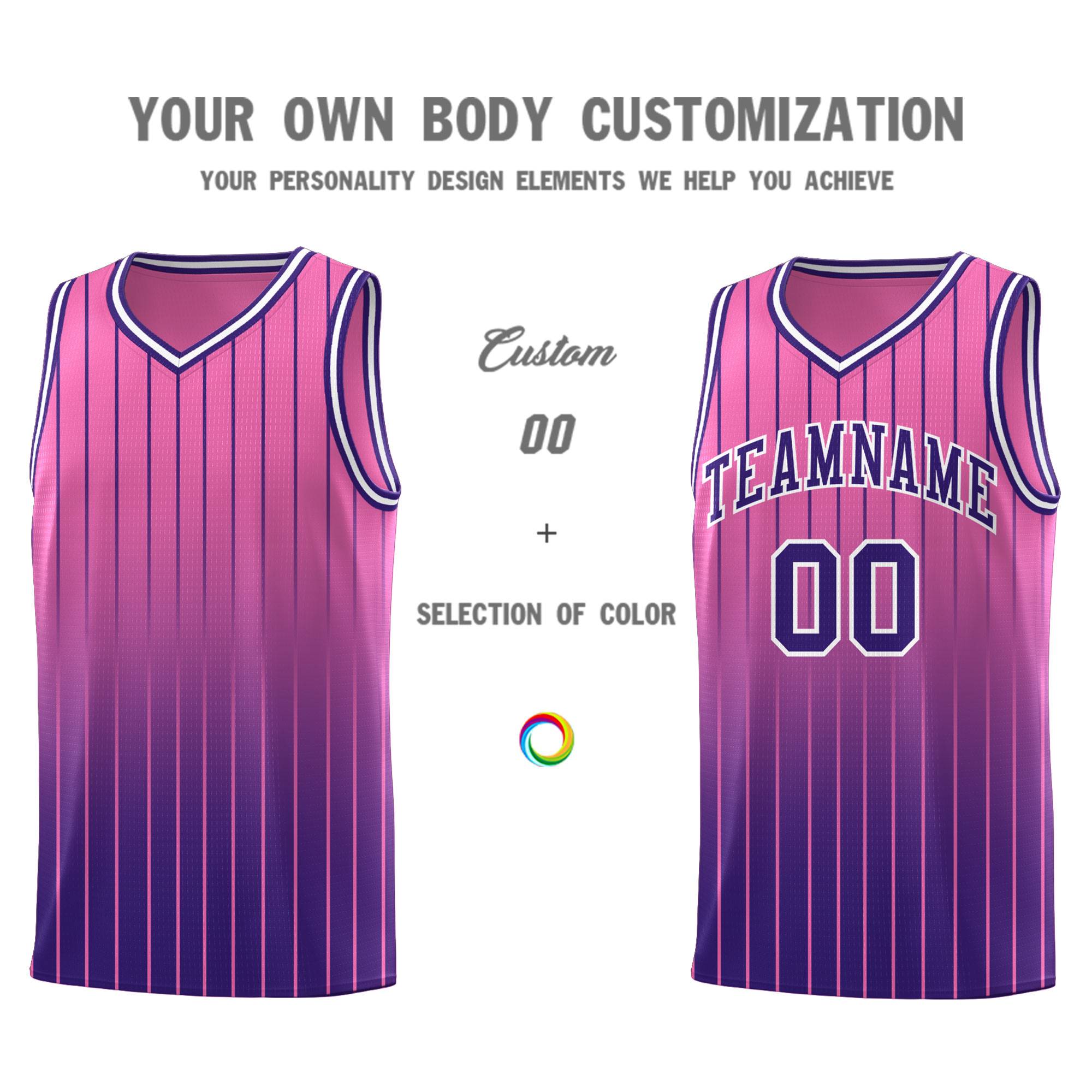 Custom Pink Purple Gradient Fashion Sets Sports Stripe Uniform Basketball Jersey