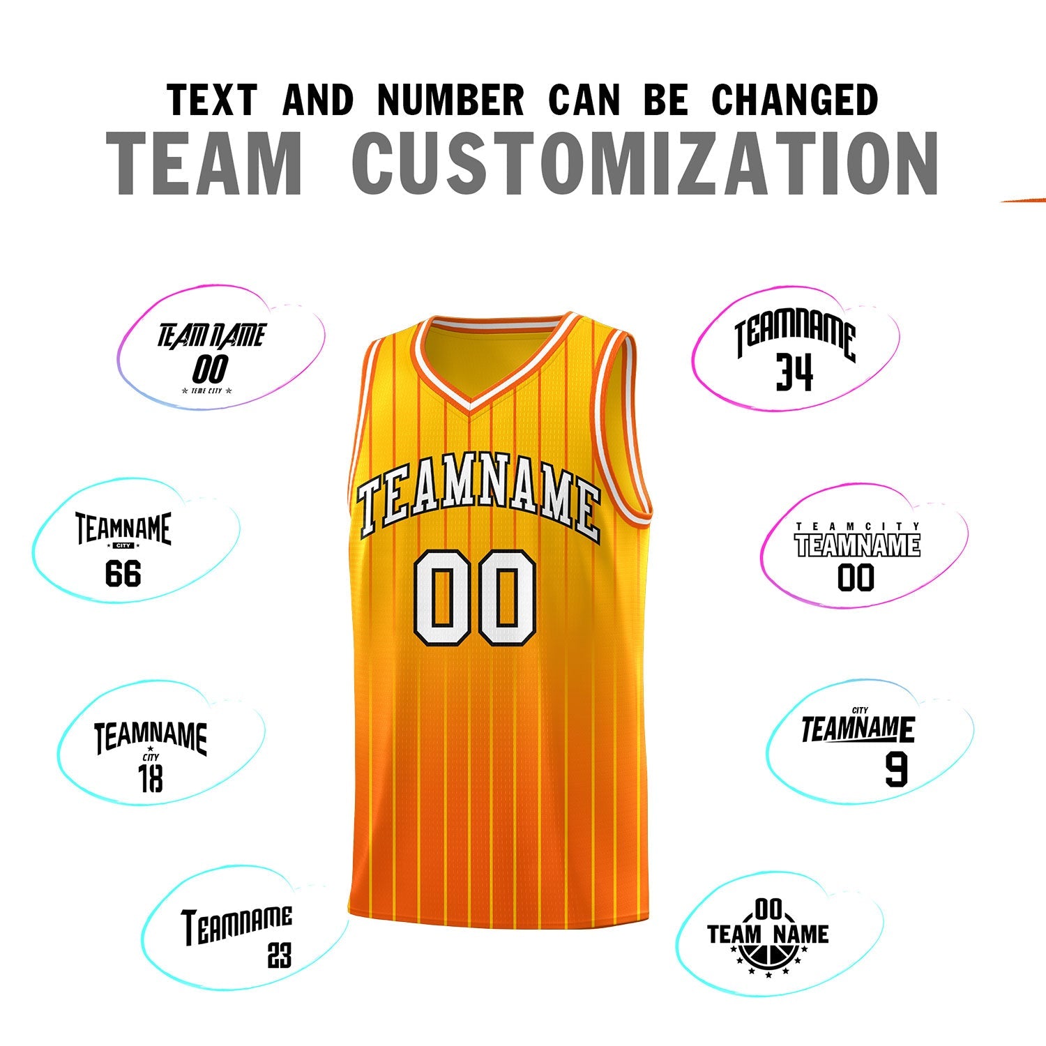 Custom Gold Orange Gradient Fashion Sets Sports Stripe Uniform Basketball Jersey