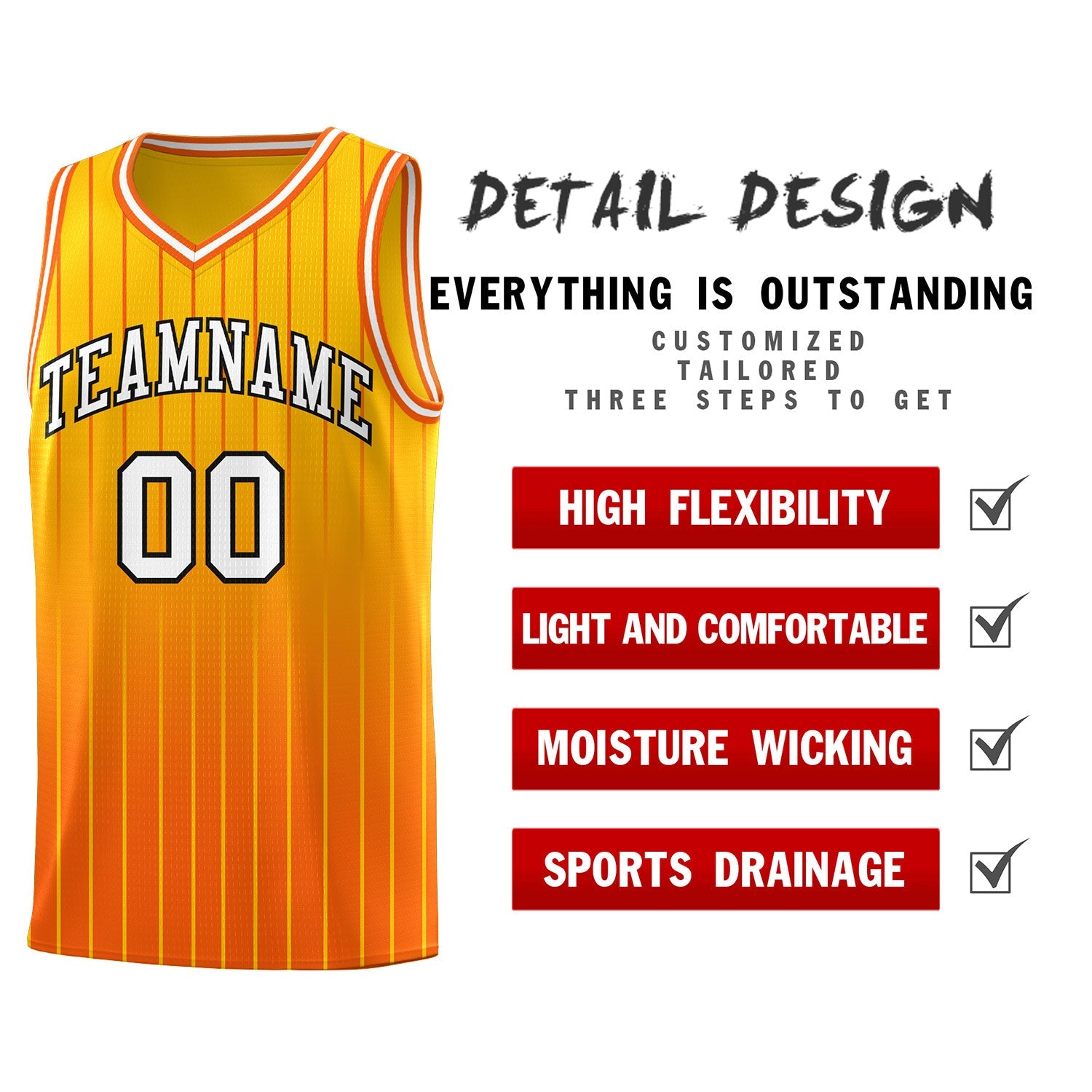 Custom Gold Orange Gradient Fashion Sets Sports Stripe Uniform Basketball Jersey