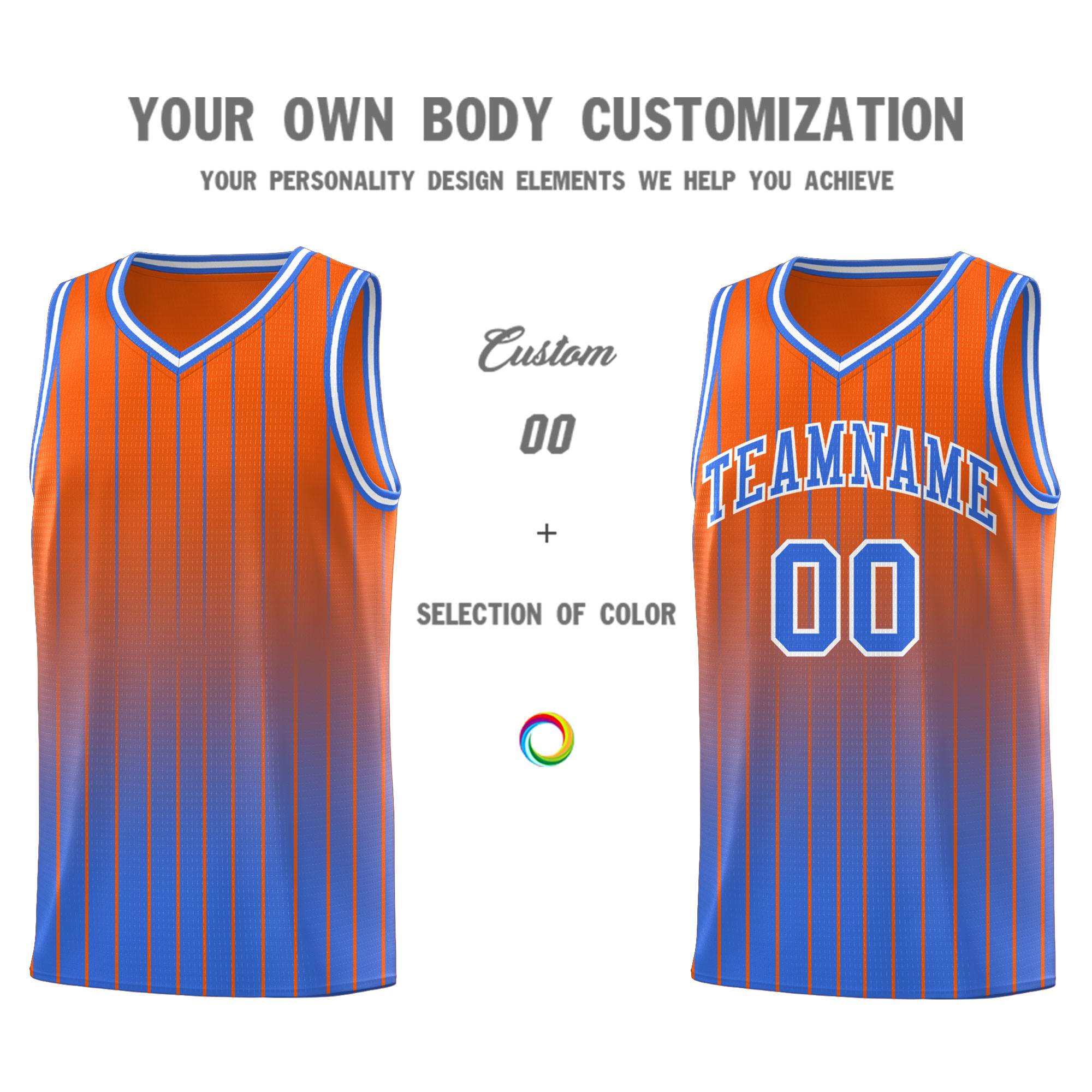 Custom Orange Powder Blue Gradient Fashion Sets Sports Stripe Uniform Basketball Jersey