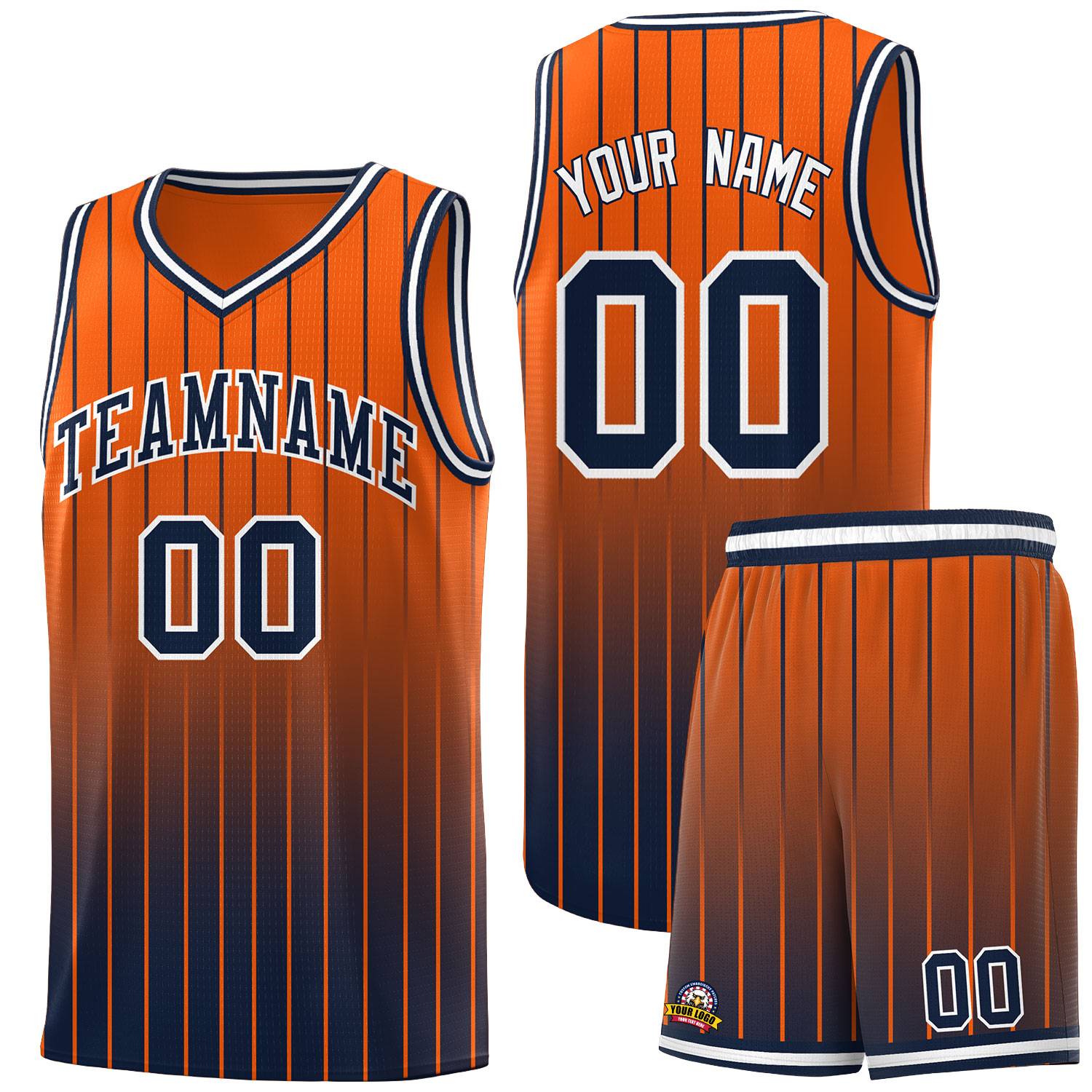 Custom Orange Navy Gradient Fashion Sets Sports Stripe Uniform Basketball Jersey