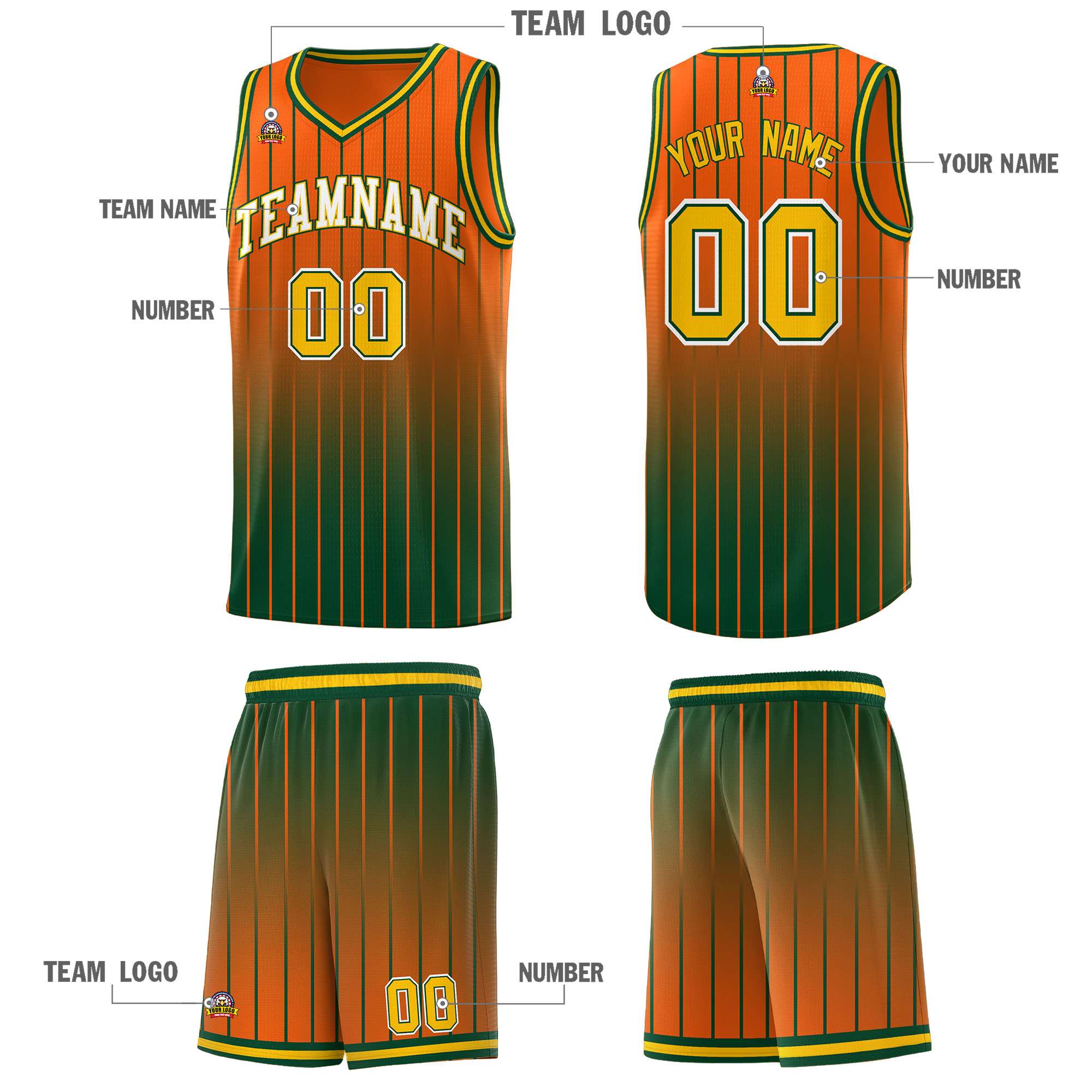 Custom Orange Green Gradient Fashion Sets Sports Stripe Uniform Basketball Jersey