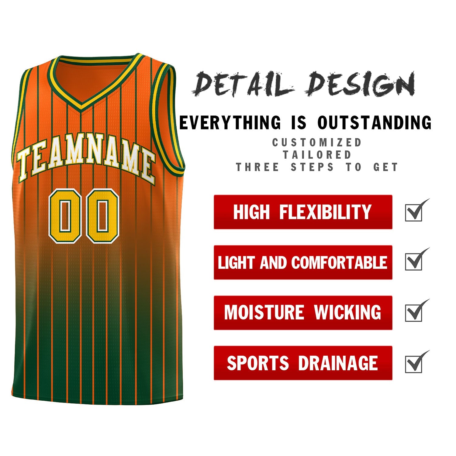 Custom Orange Green Gradient Fashion Sets Sports Stripe Uniform Basketball Jersey