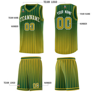 Custom Green Old Gold Gradient Fashion Sets Sports Stripe Uniform Basketball Jersey