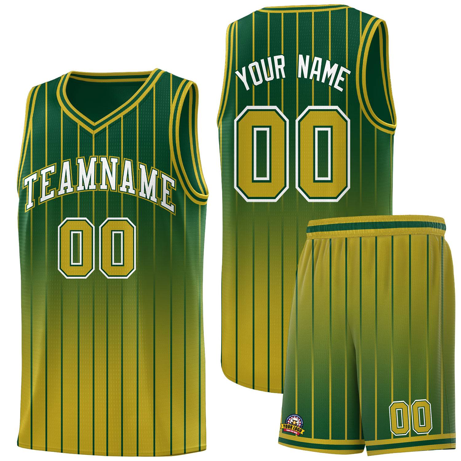 Custom Green Old Gold Gradient Fashion Sets Sports Stripe Uniform Basketball Jersey