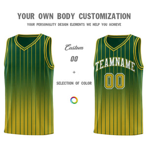 Custom Green Old Gold Gradient Fashion Sets Sports Stripe Uniform Basketball Jersey