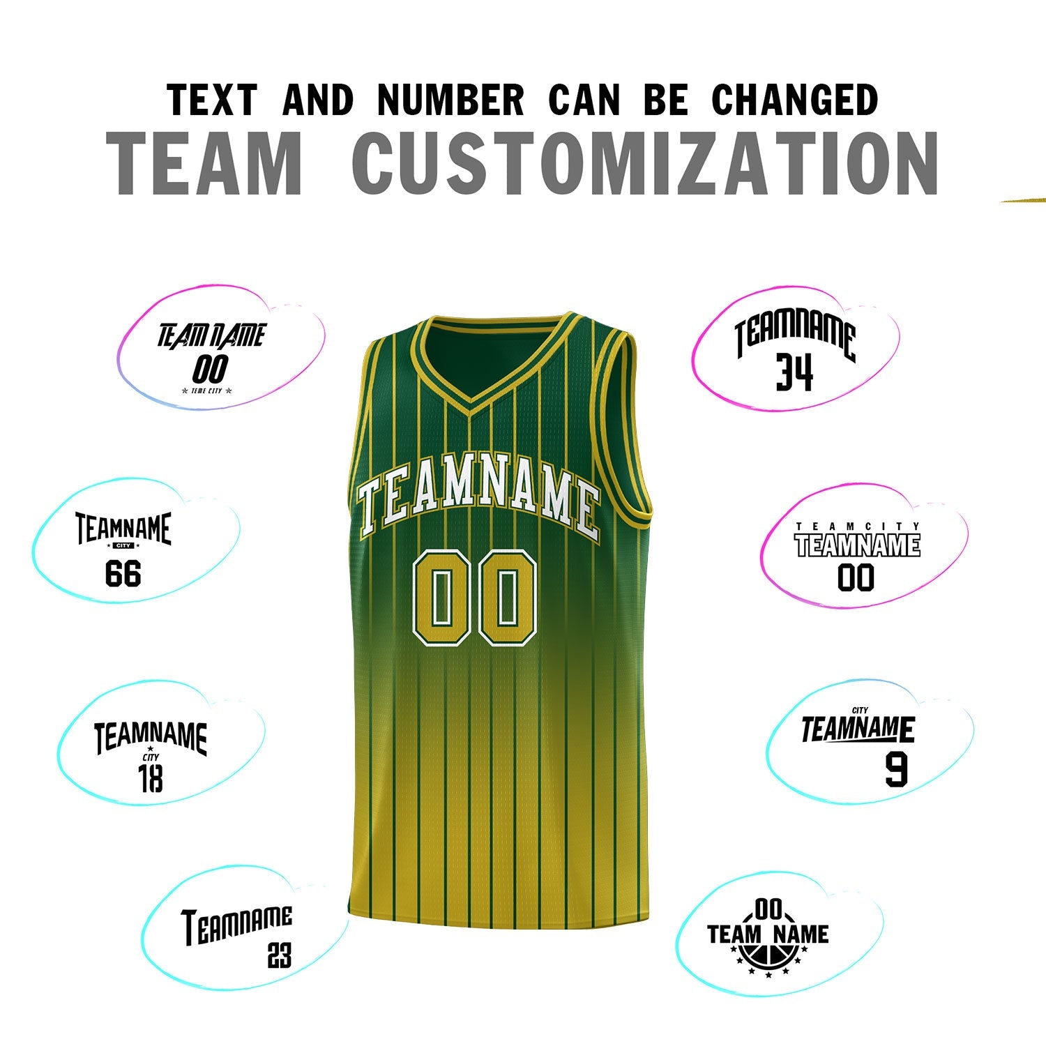 Custom Green Old Gold Gradient Fashion Sets Sports Stripe Uniform Basketball Jersey