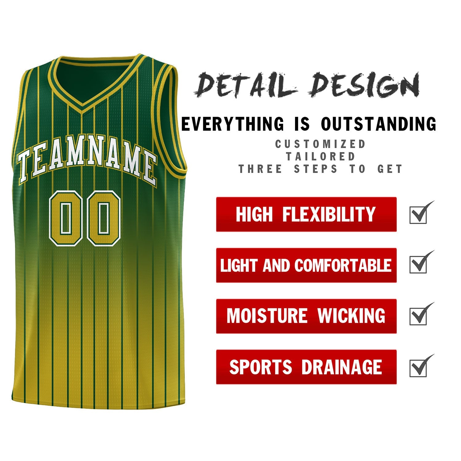 Custom Green Old Gold Gradient Fashion Sets Sports Stripe Uniform Basketball Jersey