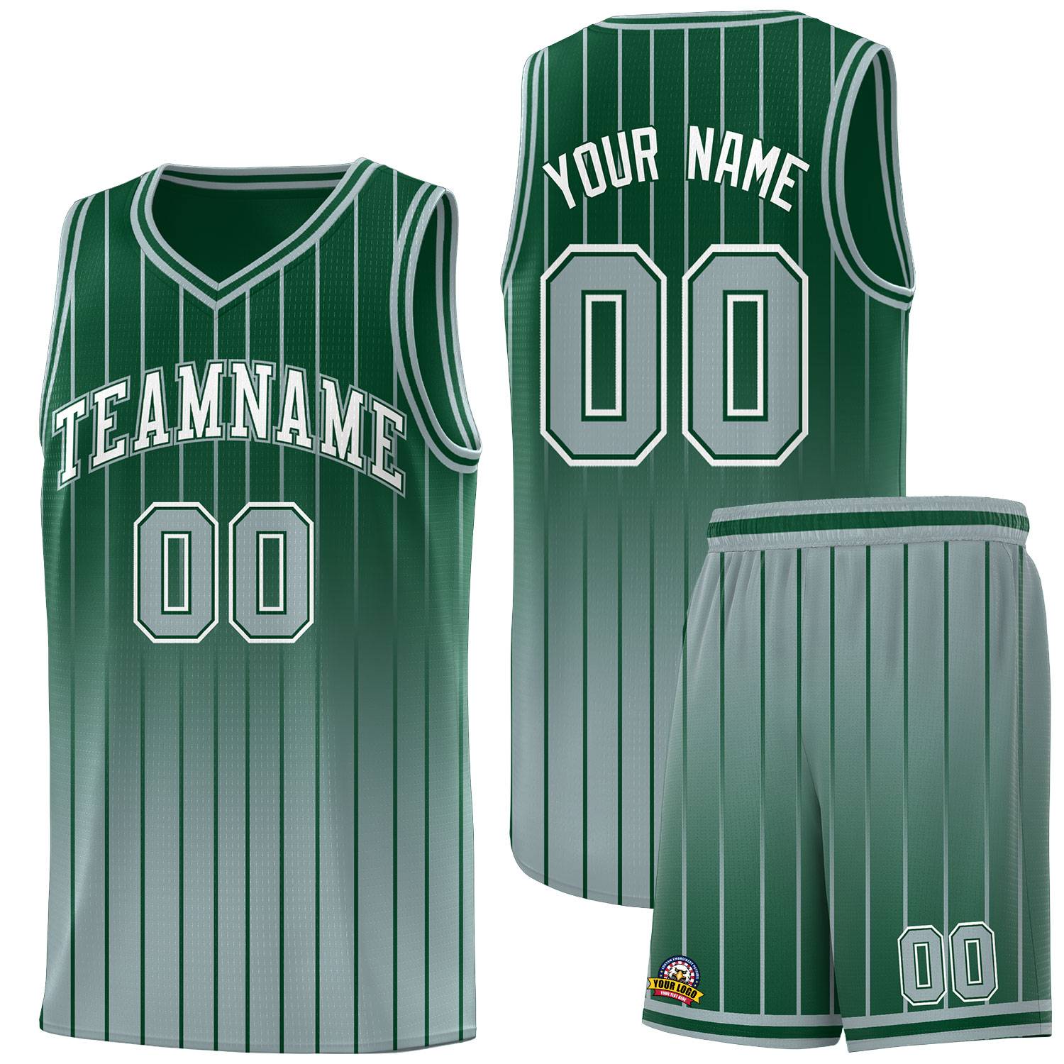 Custom Green Silver Gradient Fashion Sets Sports Stripe Uniform Basketball Jersey