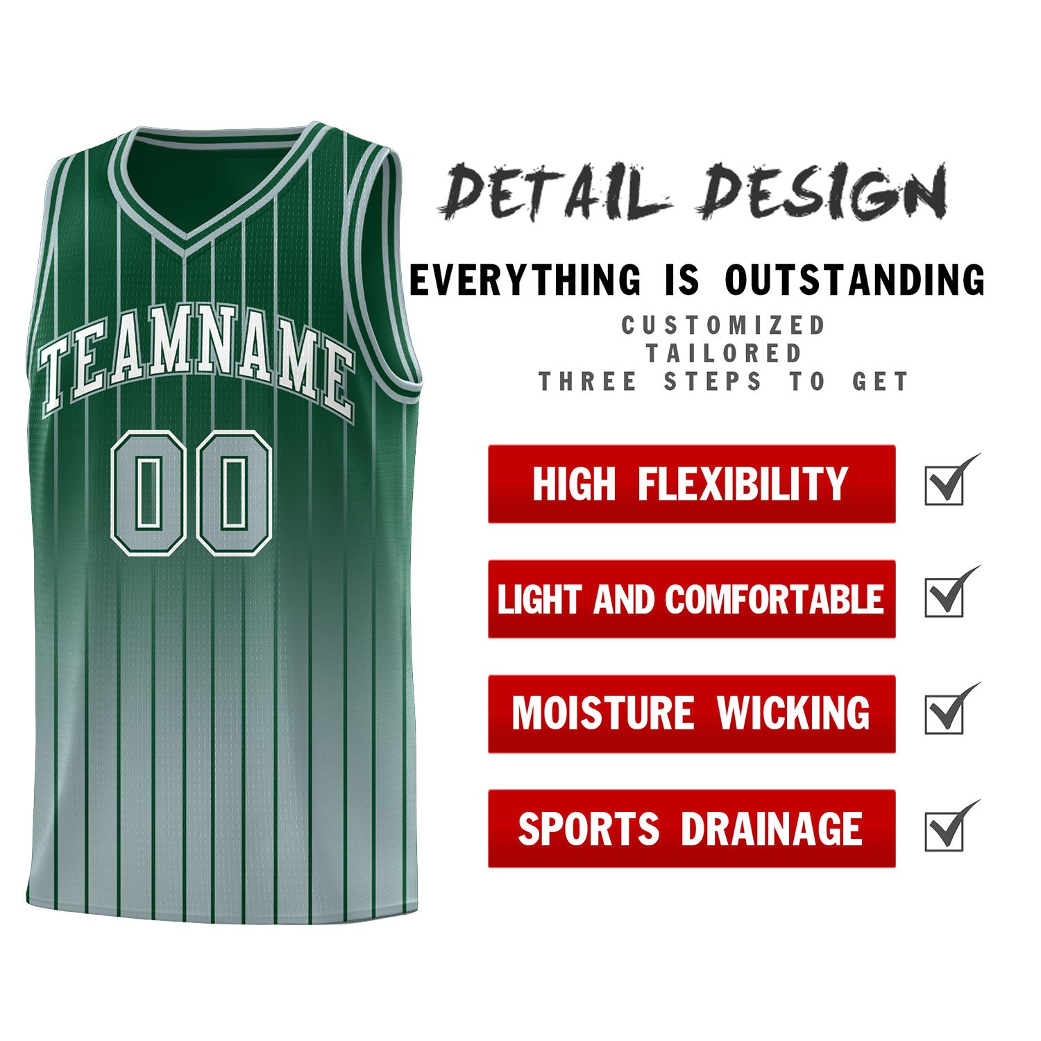 Custom Green Silver Gradient Fashion Sets Sports Stripe Uniform Basketball Jersey