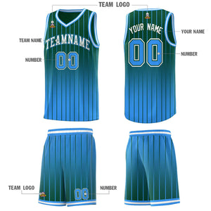 Custom Green Powder Blue Gradient Fashion Sets Sports Stripe Uniform Basketball Jersey