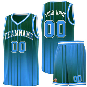 Custom Green Powder Blue Gradient Fashion Sets Sports Stripe Uniform Basketball Jersey