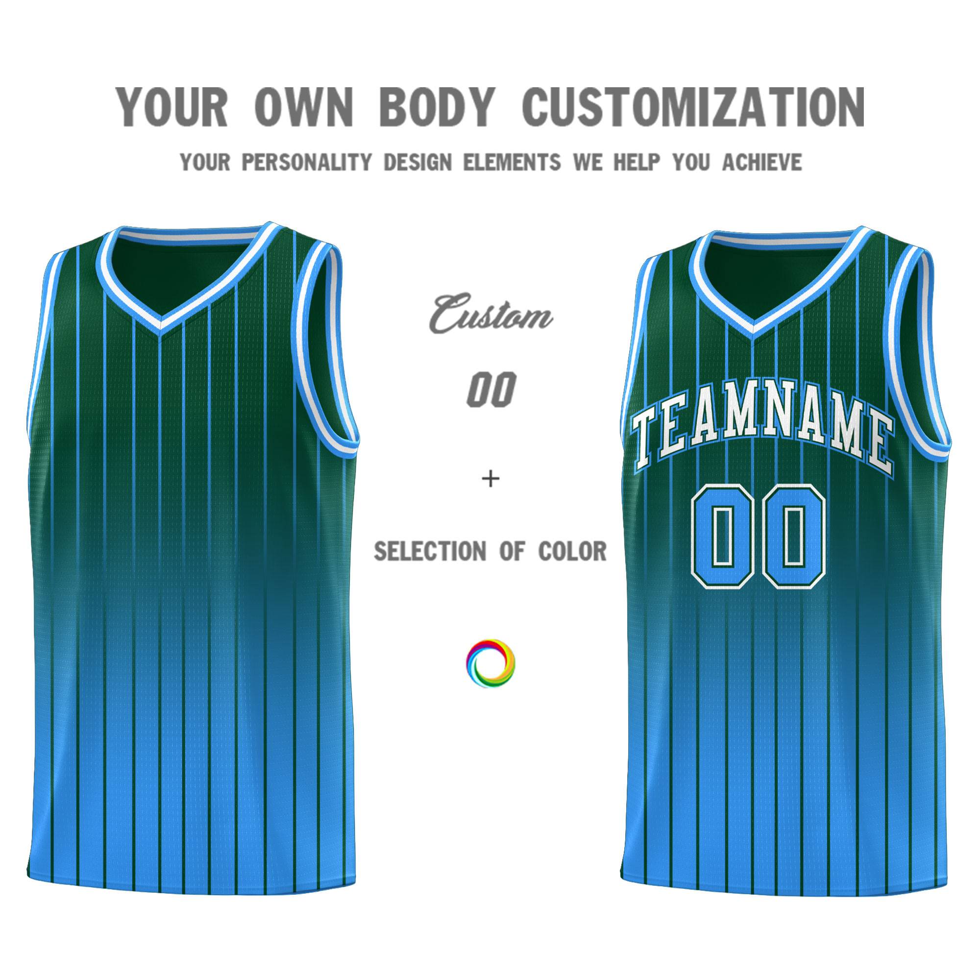 Custom Green Powder Blue Gradient Fashion Sets Sports Stripe Uniform Basketball Jersey