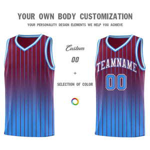 Custom Crimson Powder Blue Gradient Fashion Sets Sports Stripe Uniform Basketball Jersey