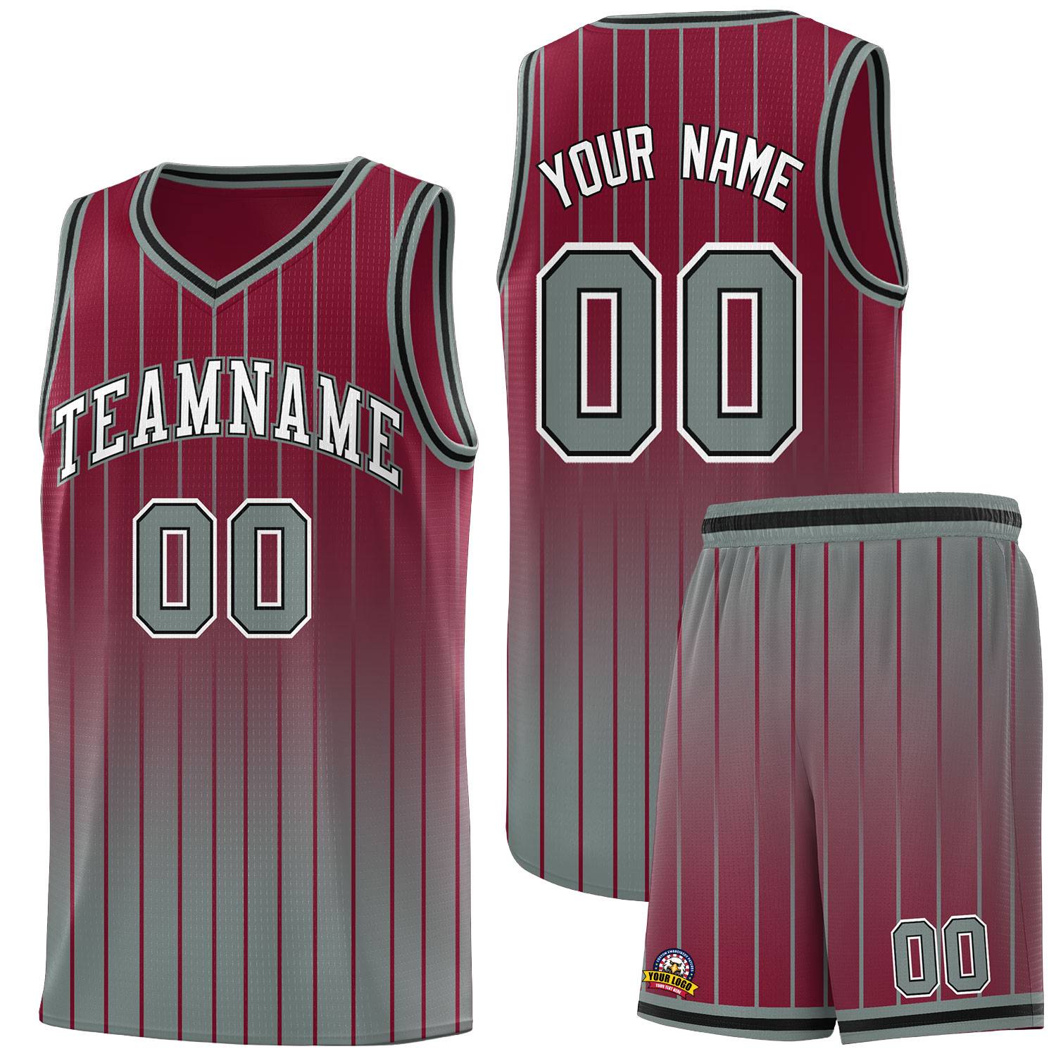 Custom Crimson Gray Gradient Fashion Sets Sports Stripe Uniform Basketball Jersey