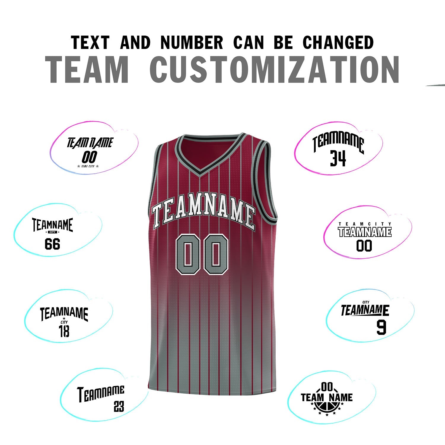 Custom Crimson Gray Gradient Fashion Sets Sports Stripe Uniform Basketball Jersey