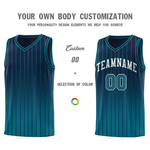 Custom Navy Aqua Gradient Fashion Sets Sports Stripe Uniform Basketball Jersey