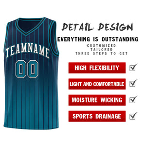 Custom Navy Aqua Gradient Fashion Sets Sports Stripe Uniform Basketball Jersey