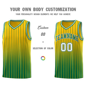 Custom Gold Kelly Green Gradient Fashion Sets Sports Stripe Uniform Basketball Jersey