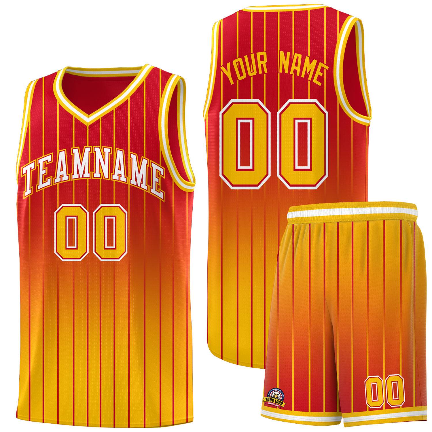 Custom Red Gold Gradient Fashion Sets Sports Stripe Uniform Basketball Jersey