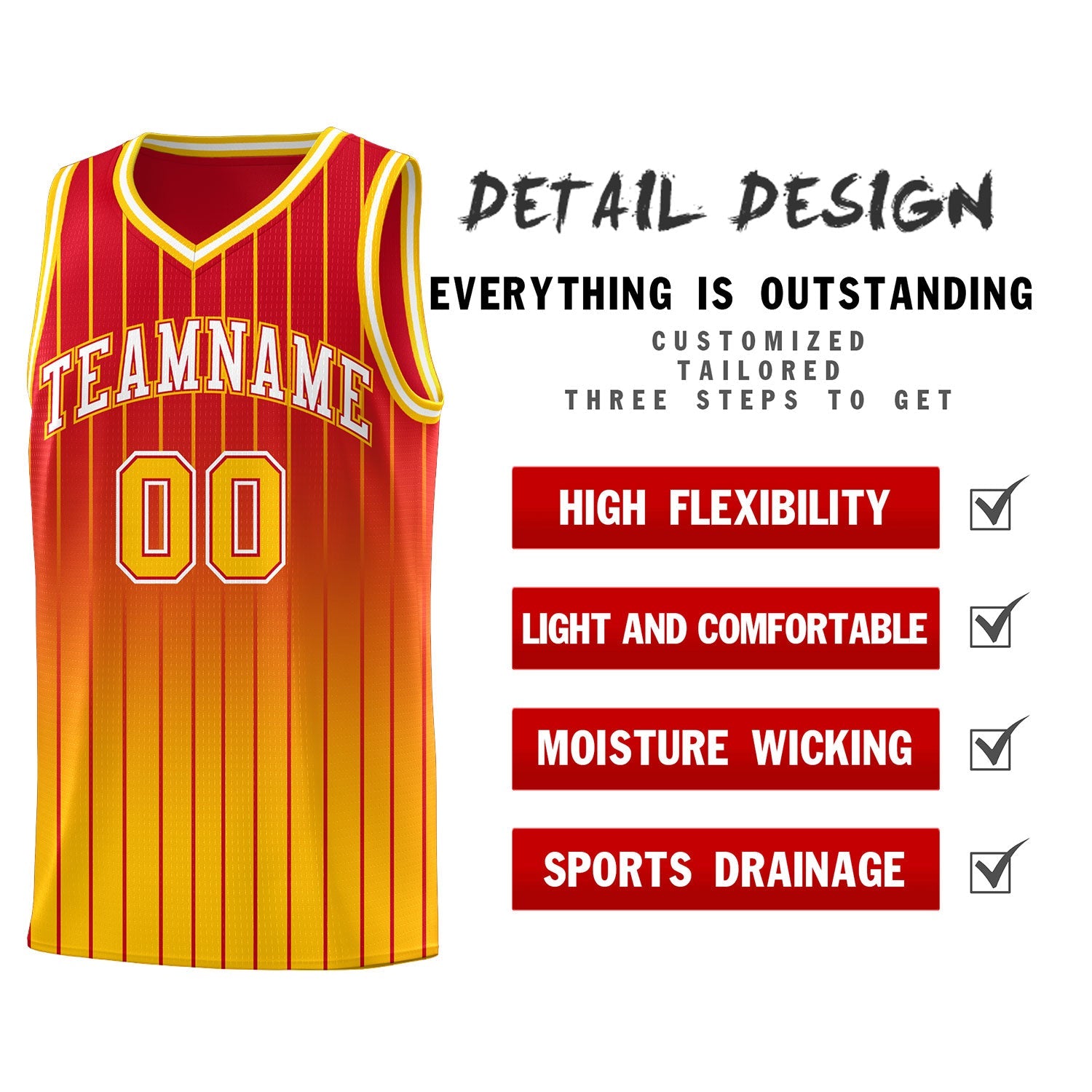 Custom Red Gold Gradient Fashion Sets Sports Stripe Uniform Basketball Jersey