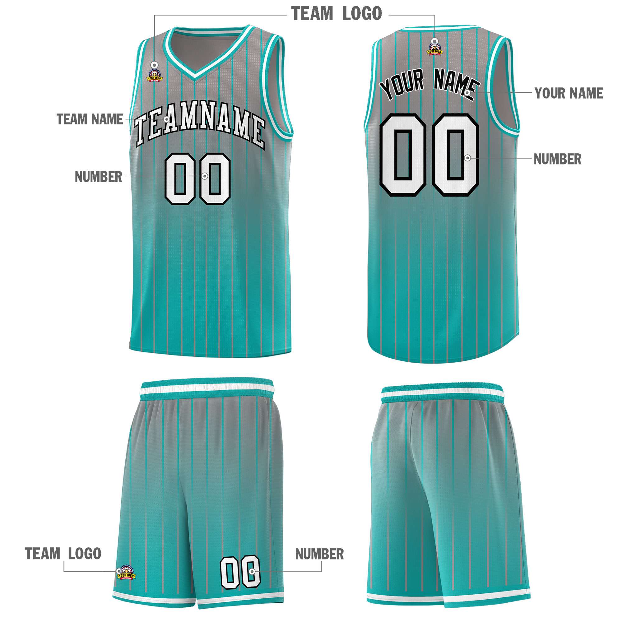 Custom Gray Bright Green Gradient Fashion Sets Sports Stripe Uniform Basketball Jersey