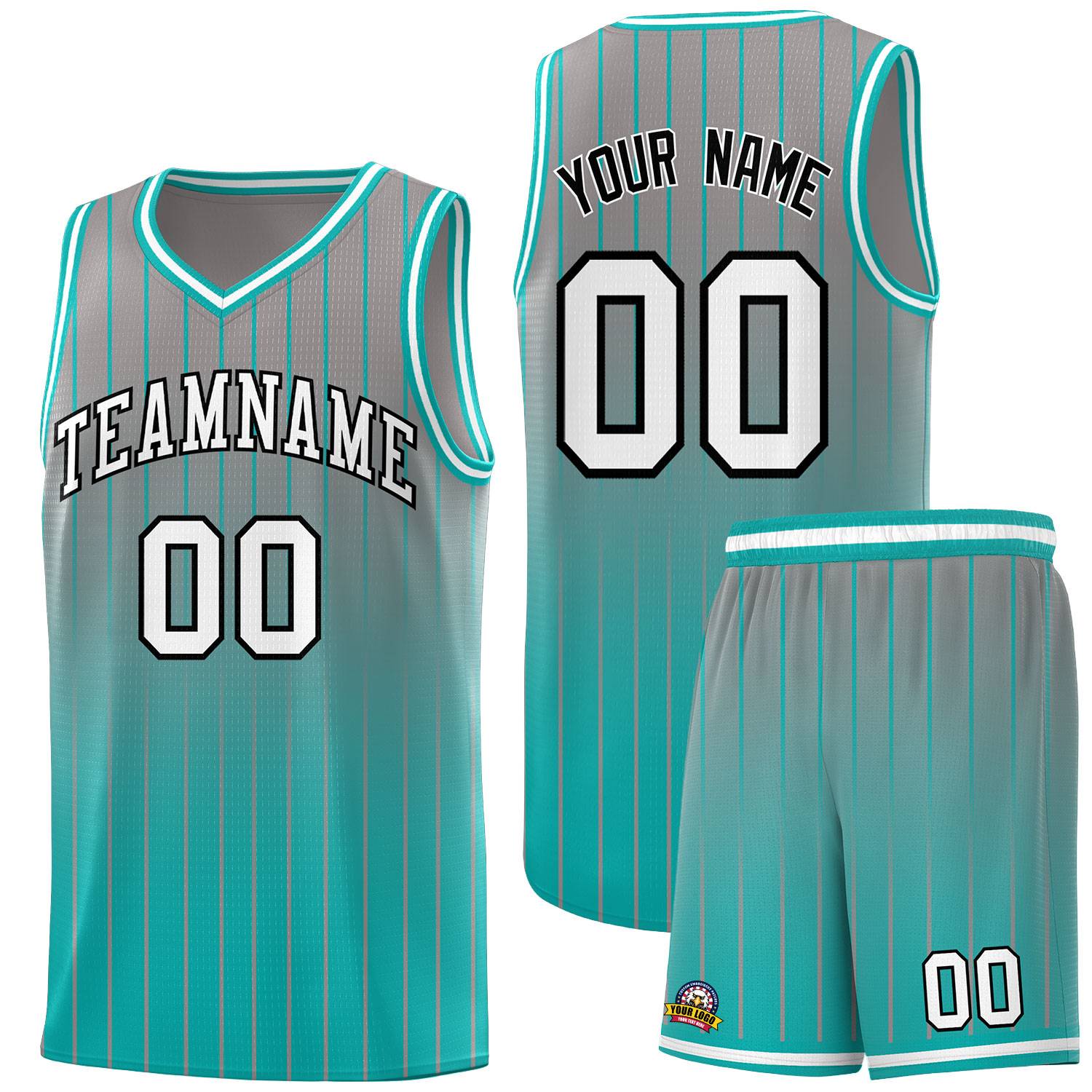 Custom Gray Bright Green Gradient Fashion Sets Sports Stripe Uniform Basketball Jersey