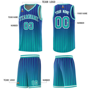 Custom Royal Bright Green Gradient Fashion Sets Sports Stripe Uniform Basketball Jersey