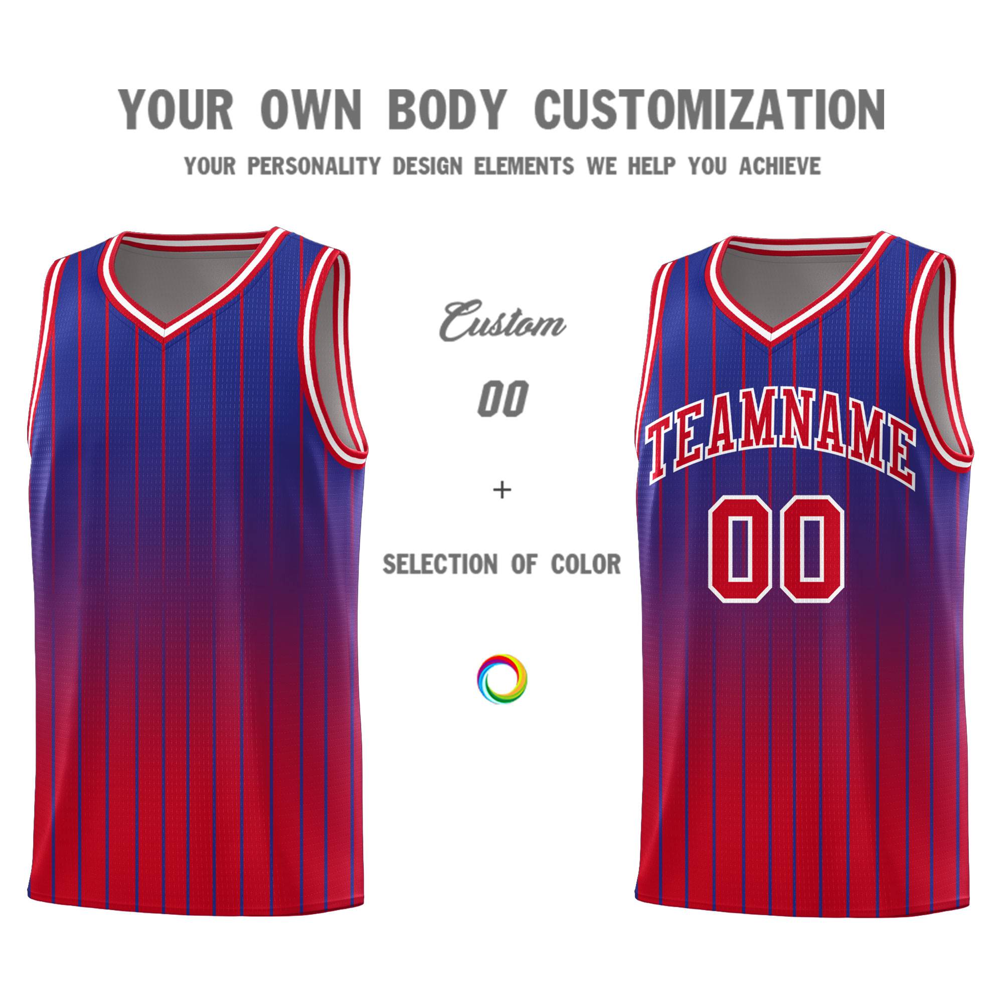 Custom Royal Red Gradient Fashion Sets Sports Stripe Uniform Basketball Jersey