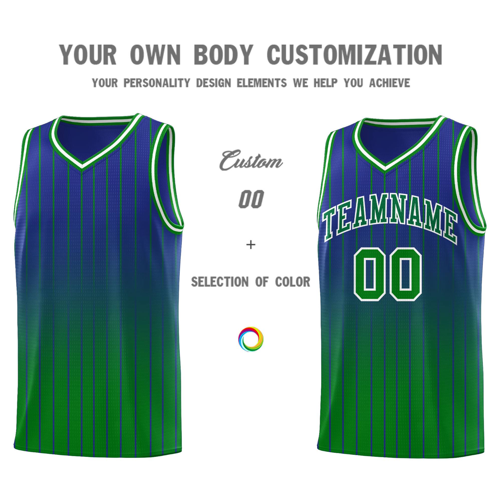 Custom Royal Green Gradient Fashion Sets Sports Stripe Uniform Basketball Jersey