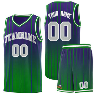 Custom Purple Green Gradient Fashion Sets Sports Stripe Uniform Basketball Jersey