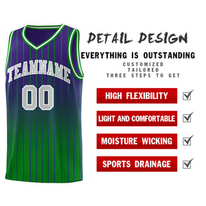 Custom Purple Green Gradient Fashion Sets Sports Stripe Uniform Basketball Jersey