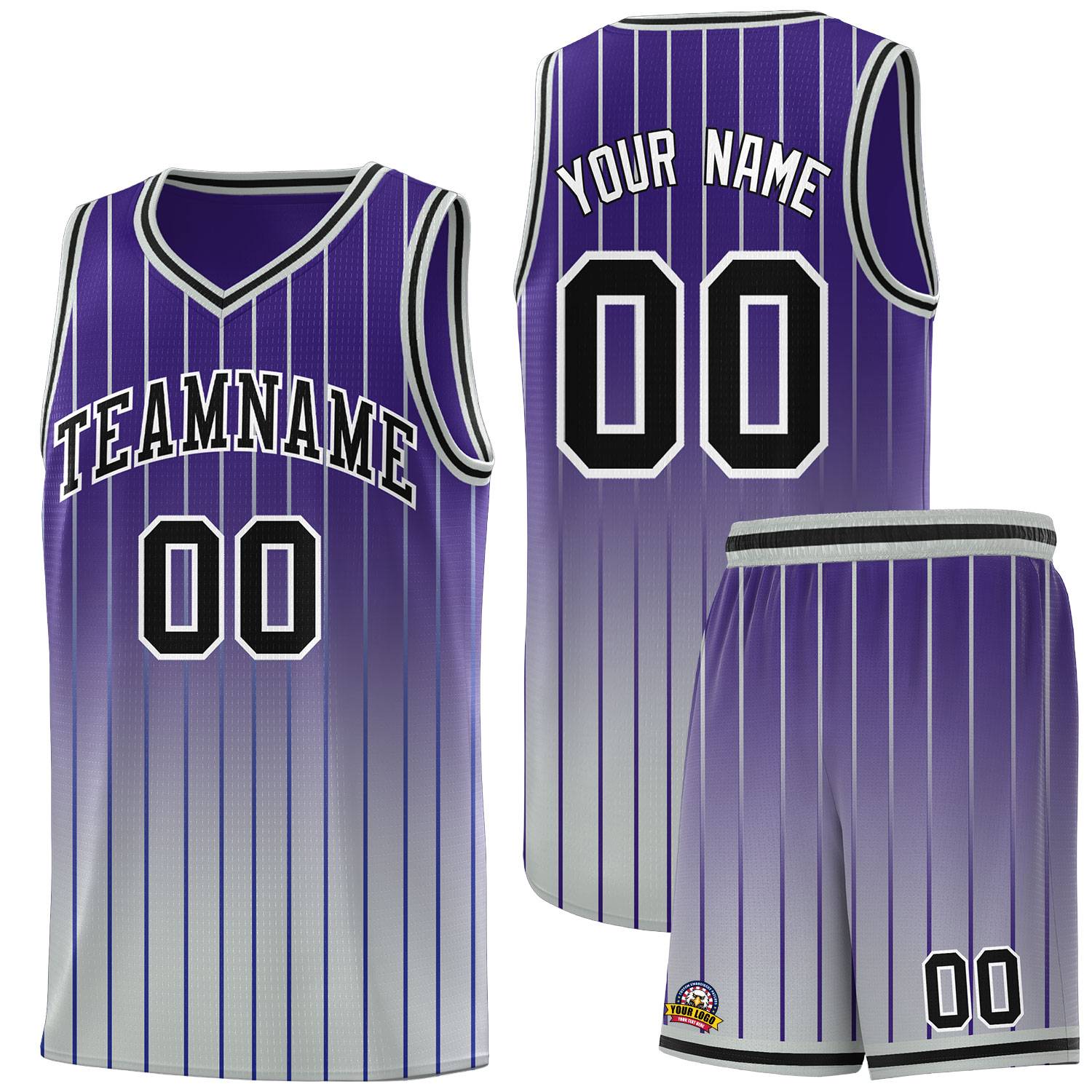 Custom Purple Gray Gradient Fashion Sets Sports Stripe Uniform Basketball Jersey