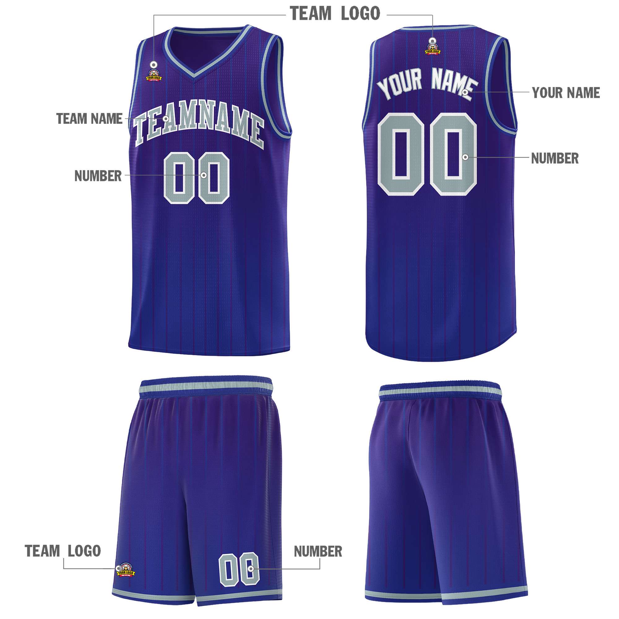 Custom Purple Royal Gradient Fashion Sets Sports Stripe Uniform Basketball Jersey