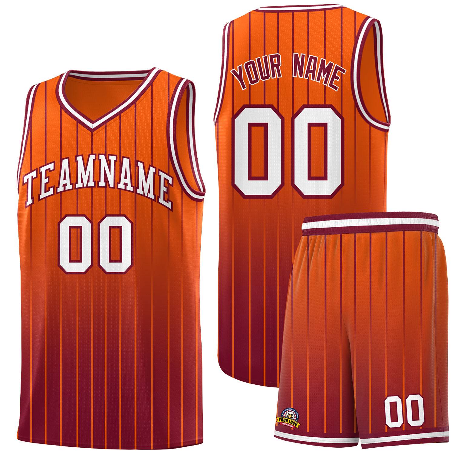 Custom Orange Crimson Gradient Fashion Sets Sports Stripe Uniform Basketball Jersey